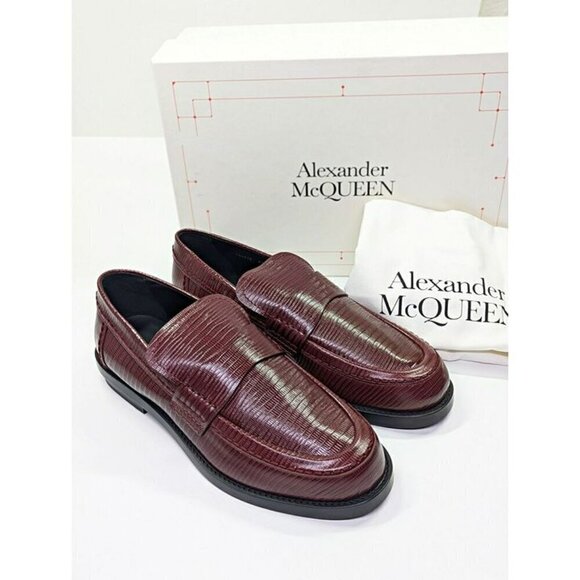 Alexander McQueen Men’s Jupiter Leather Moccasins Burgundy Size 46 (MSRP $990) main image 12